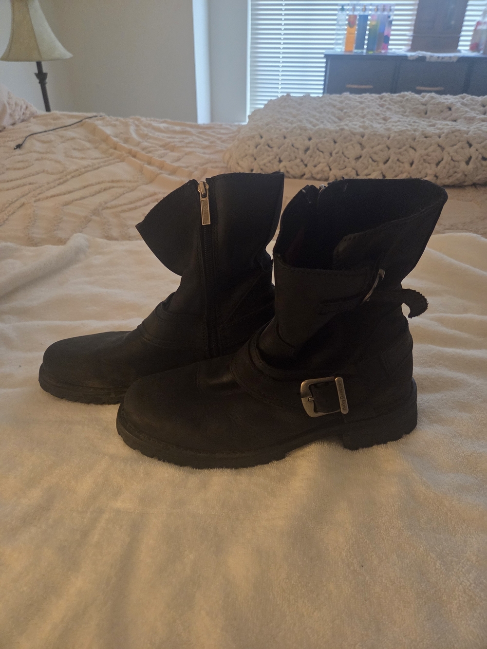 Harley-Davidson Black Leather Mid-Calf Zip & Buckle Boots. Women's